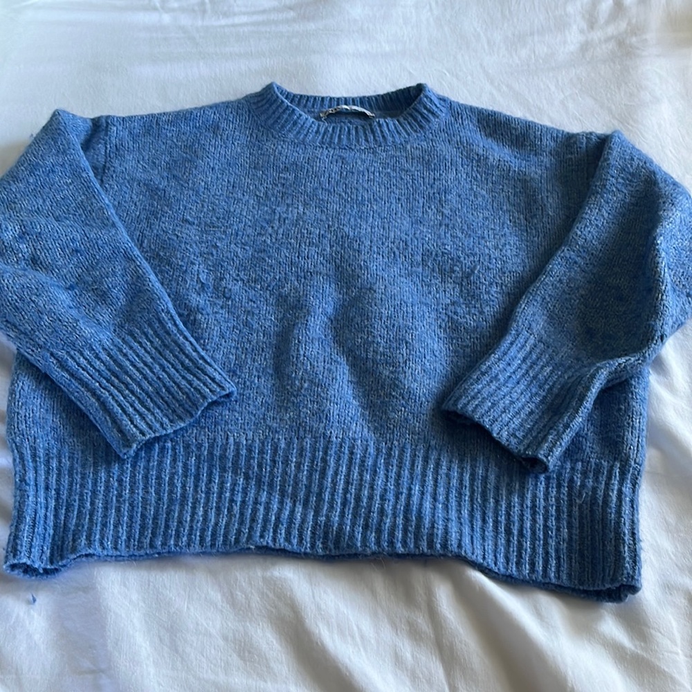 Wool Blend Blue Crewneck Sweater Zara